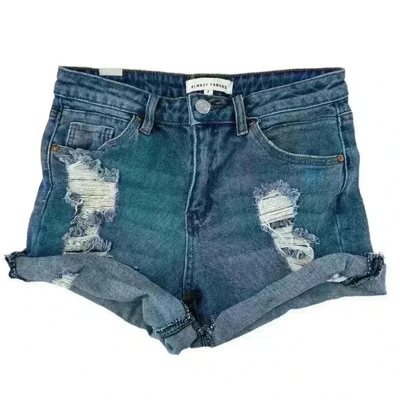 Almost Famous Mid Rise Jean Shorts Women's Size 7 Stretch Distressesd - Picture 1 of 8
